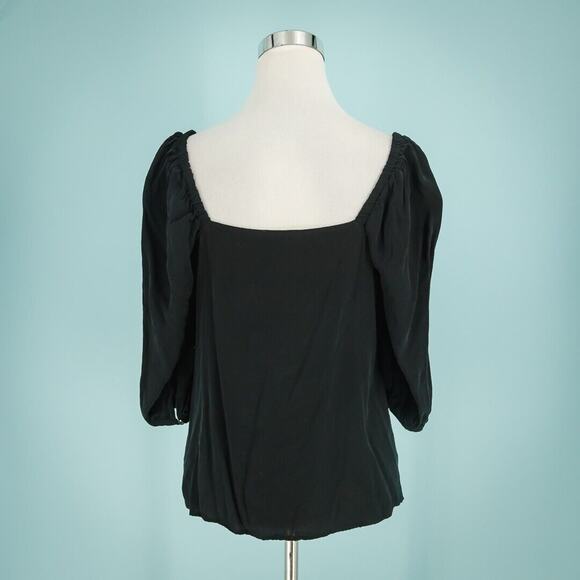 Whistles Size 8 Black Square Neck 3/4 Sleeve Boxy Cupro Viscose Top Blouse Shirt - Picture 2 of 6
